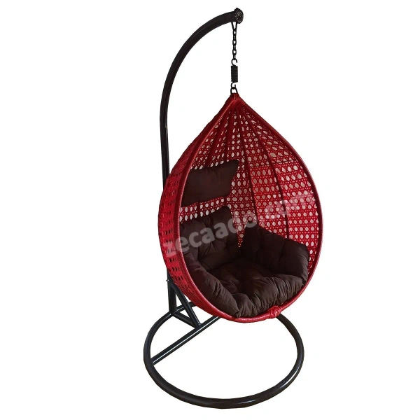 Zecado Bucket Swing Chair for Garden & Outdoor in Red with Brown Sofa Cushion - Black