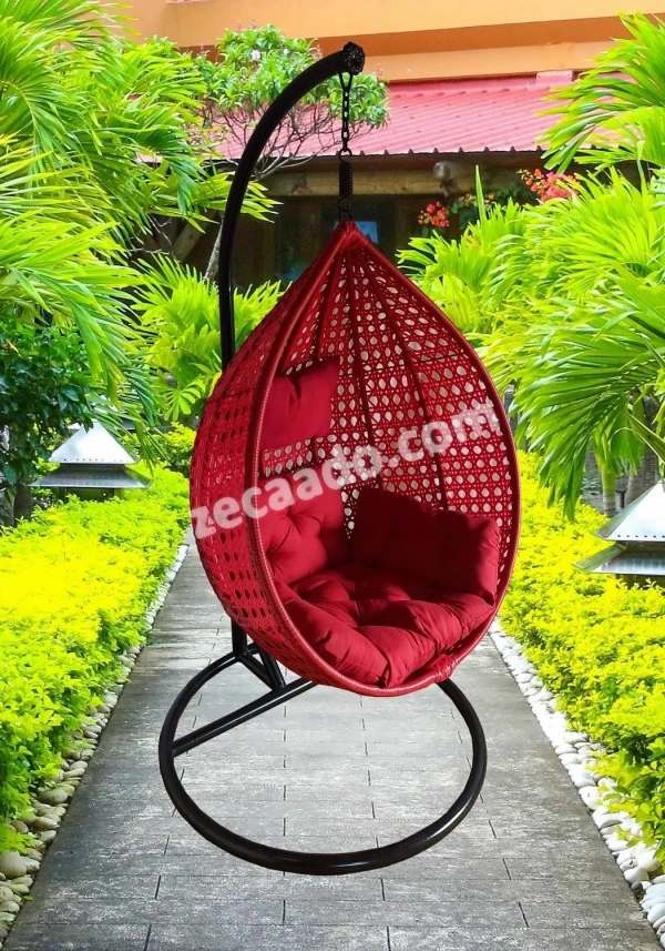 Zecado Bucket Swing Chair for Garden & Outdoor in Red with Red Sofa Cushion - Red