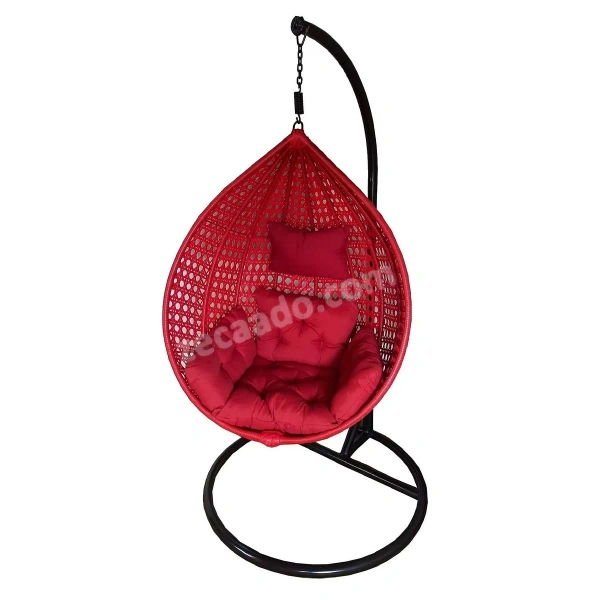 Zecado Bucket Swing Chair for Garden & Outdoor in Red with Red Sofa Cushion - Red