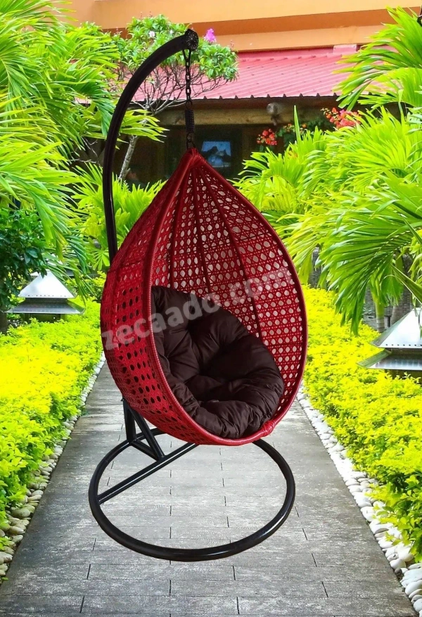 Zecado Bucket Swing Chair for Garden & Outdoor in Red with Brown Cushion - Red