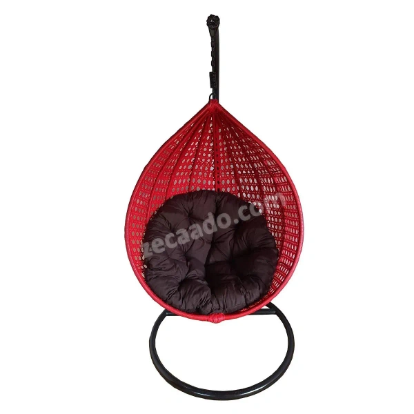 Zecado Bucket Swing Chair for Garden & Outdoor in Red with Brown Cushion - Red