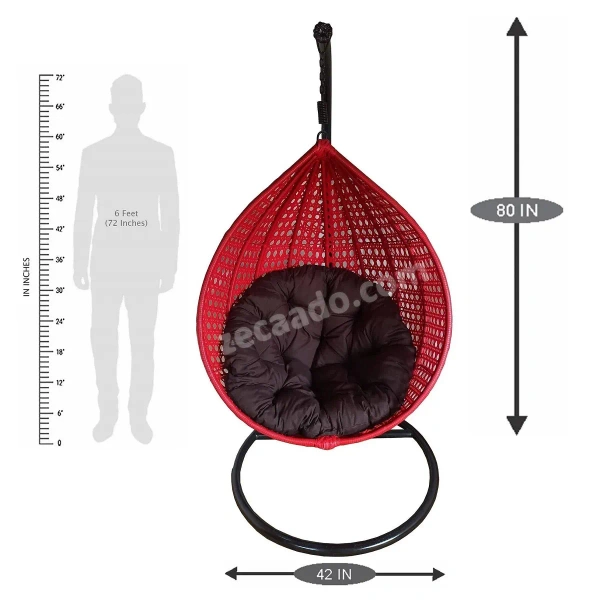 Zecado Bucket Swing Chair for Garden & Outdoor in Red with Brown Cushion - Red