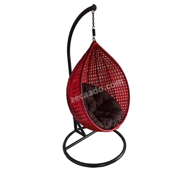 Zecado Bucket Swing Chair for Garden & Outdoor in Red with Brown Cushion - Red