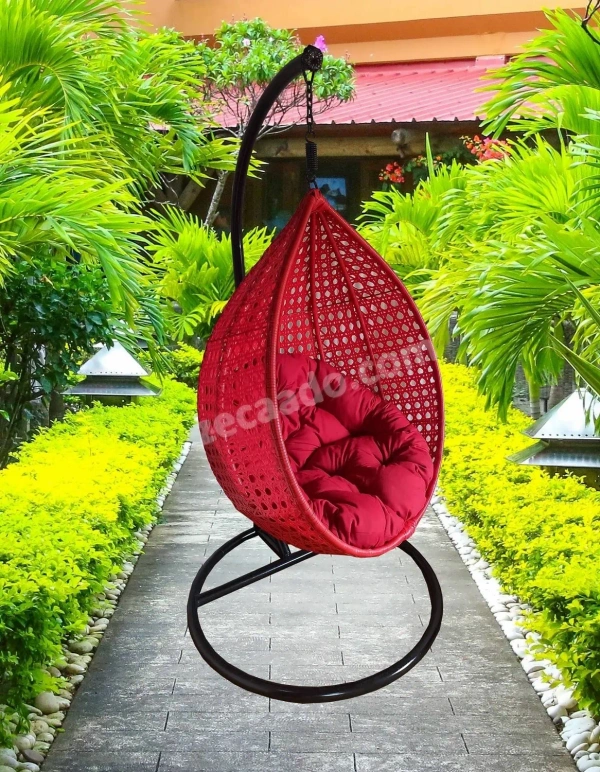 Zecado Bucket Swing Chair for Garden & Outdoor in Red with Red Cushion - Red