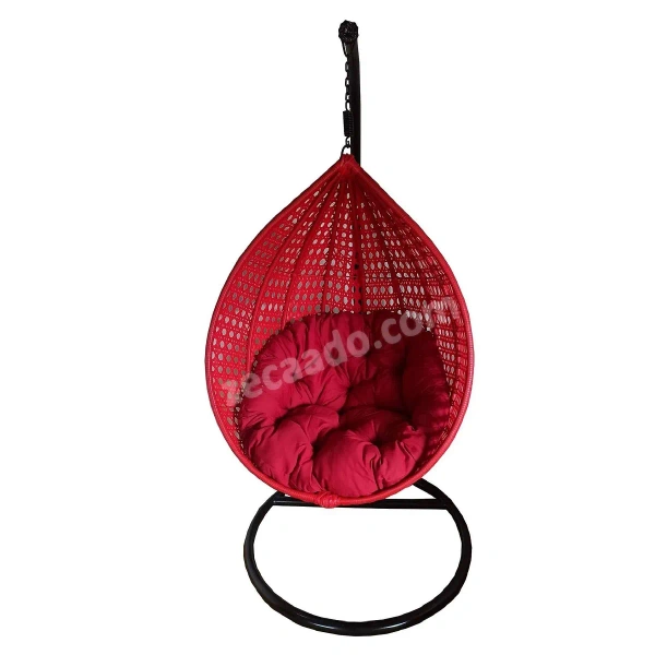 Zecado Bucket Swing Chair for Garden & Outdoor in Red with Red Cushion - Red