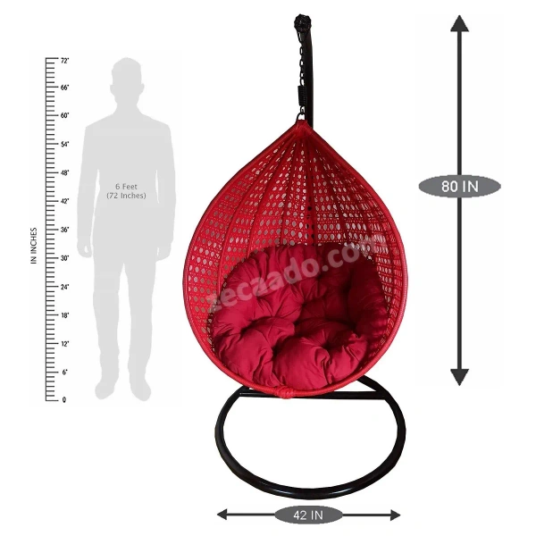 Zecado Bucket Swing Chair for Garden & Outdoor in Red with Red Cushion - Red