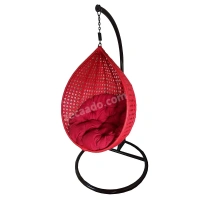 Zecado Bucket Swing Chair for Garden & Outdoor in Red with Red Cushion - Black