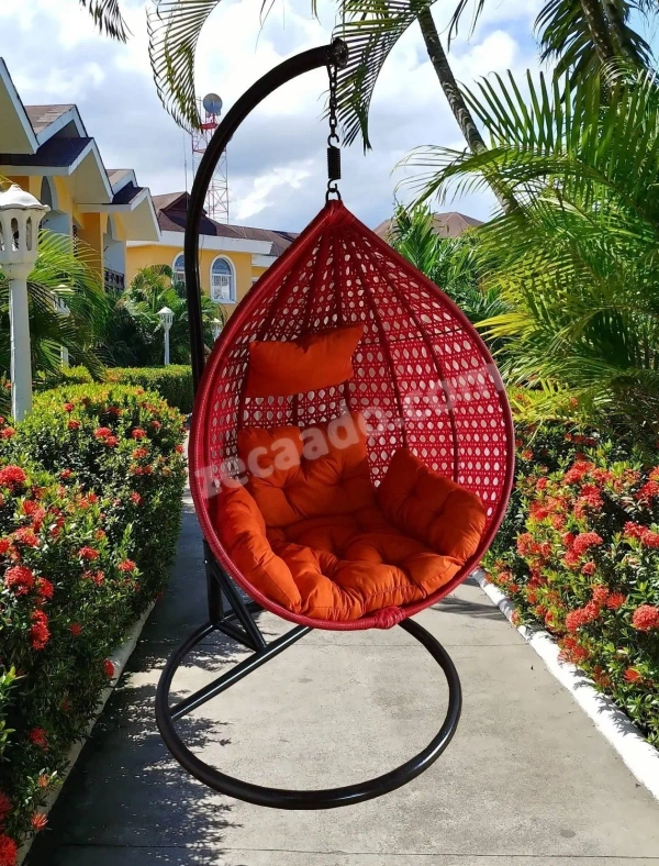 Zecado Bucket Swing Chair for Garden & Outdoor in Red with Orange Sofa Cushion - Red