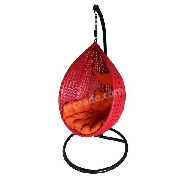 Zecado Bucket Swing Chair for Garden & Outdoor in Red with Orange Sofa Cushion - Red