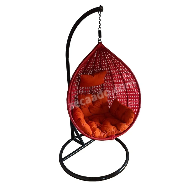 Zecado Bucket Swing Chair for Garden & Outdoor in Red with Orange Sofa Cushion - Red