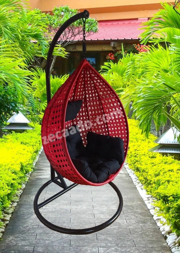 Zecado Bucket Swing Chair for Garden & Outdoor in Red with Black Sofa Cushion - Red