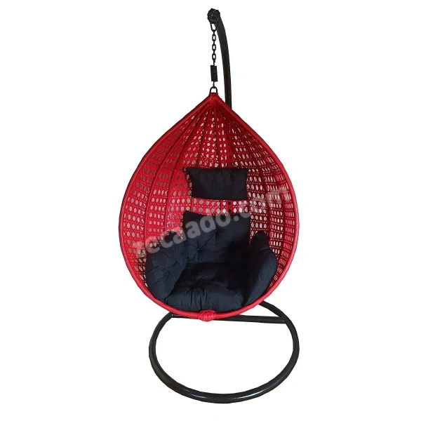 Zecado Bucket Swing Chair for Garden & Outdoor in Red with Black Sofa Cushion - Red