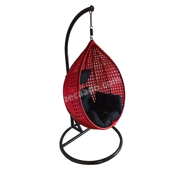 Zecado Bucket Swing Chair for Garden & Outdoor in Red with Black Sofa Cushion - Red