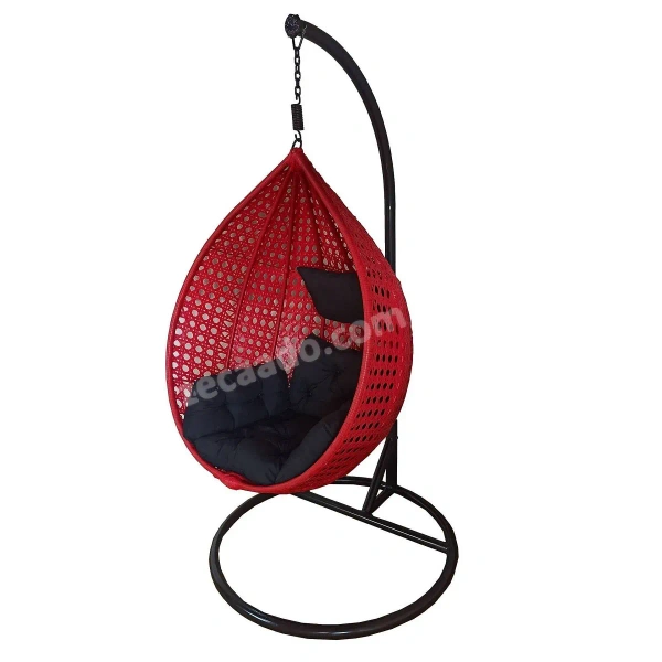 Zecado Bucket Swing Chair for Garden & Outdoor in Red with Black Sofa Cushion - Red