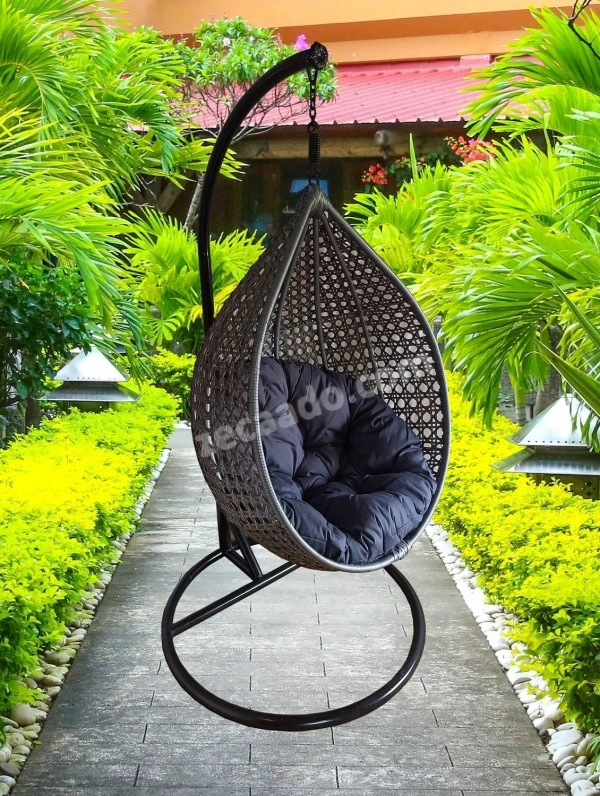 Zecado Bucket Swing Chair for Garden & Outdoor in Silver with Grey Cushion - Grey