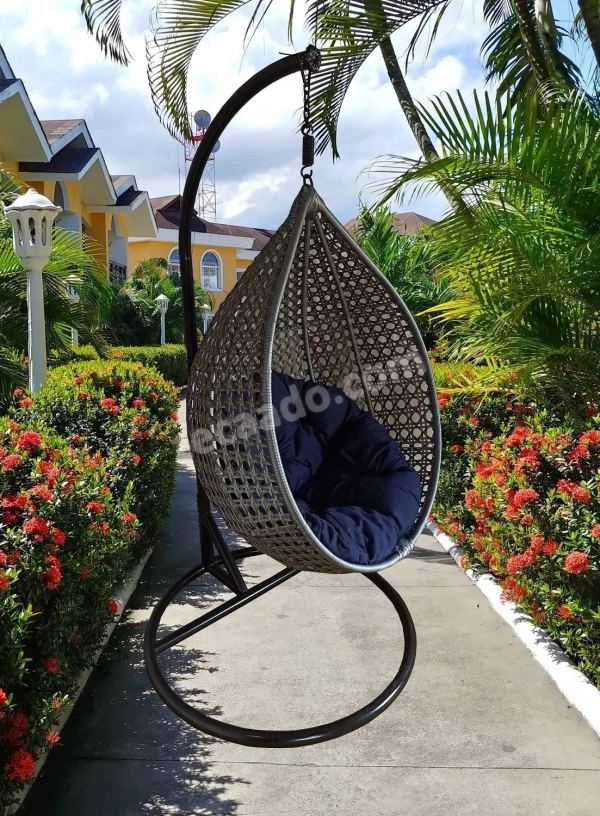 Zecado Bucket Swing Chair for Garden & Outdoor in Silver with Blue Cushion - Silver