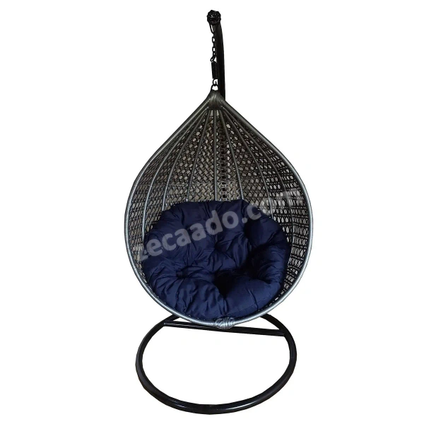 Zecado Bucket Swing Chair for Garden & Outdoor in Silver with Blue Cushion - Silver