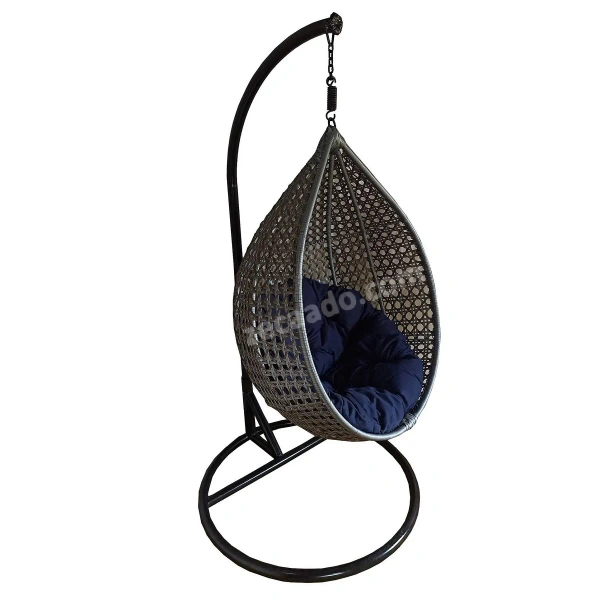 Zecado Bucket Swing Chair for Garden & Outdoor in Silver with Blue Cushion - Silver