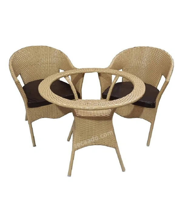 Zecado Carol 2 Seater Patio Dining Set with Brown Cushions in Fawn Corduroy Finish - Fawn, Brown
