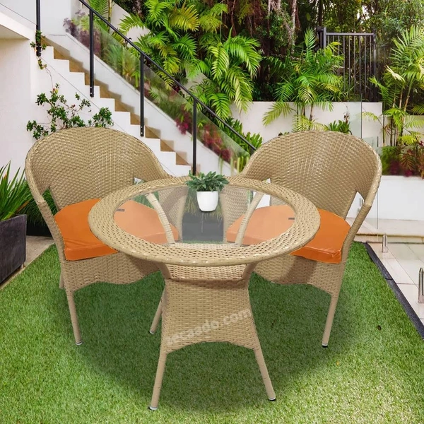 Zecado Carol 2 Seater Patio Dining Set with Orange Cushions in Fawn Corduroy Finish - Fawn, Orange