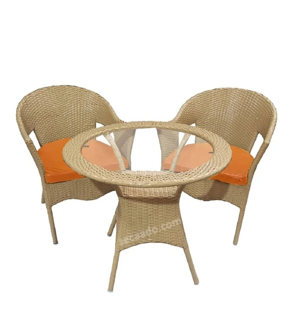Zecado Carol 2 Seater Patio Dining Set with Orange Cushions in Fawn Corduroy Finish - Fawn, Orange