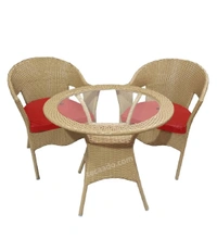 Zecado Carol 2 Seater Patio Dining Set with Red Cushions in Fawn Corduroy Finish - Fawn, Red