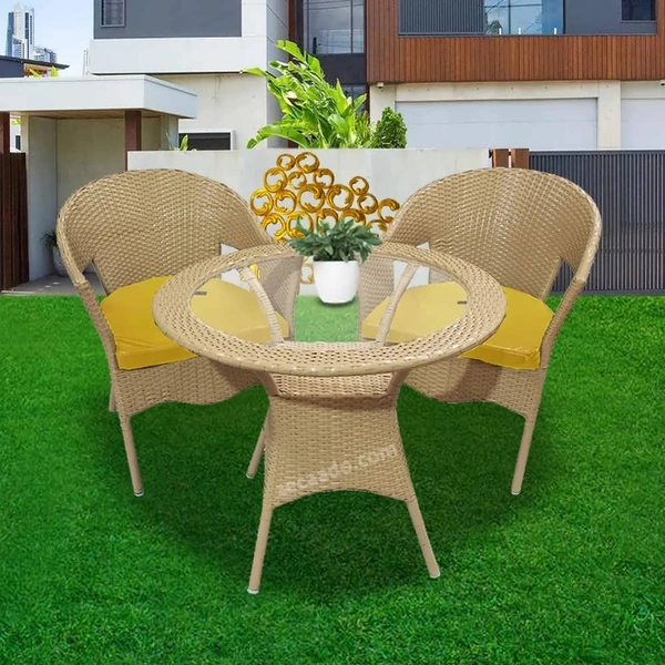 Zecado Carol 2 Seater Patio Dining Set with Yellow Cushions in Fawn Corduroy Finish - Fawn, Yellow