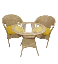 Zecado Carol 2 Seater Patio Dining Set with Yellow Cushions in Fawn Corduroy Finish - Fawn, Yellow