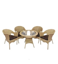 Zecado Carol 4 Seater Patio Dining Set with Brown Cushions in Fawn Corduroy Finish - Fawn, Brown