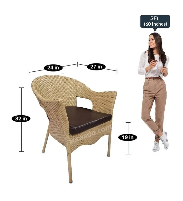 Zecado Carol 2 Seater Patio Dining Set with Brown Cushions in Fawn Corduroy Finish - Fawn, Brown