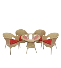 Zecado Carol 4 Seater Patio Dining Set with Red Cushions in Fawn Corduroy Finish - Fawn, Red