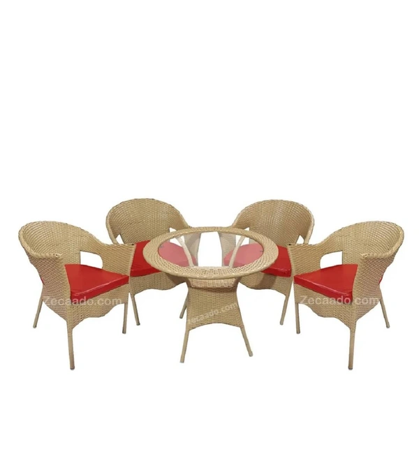 Zecado Carol 4 Seater Patio Dining Set with Red Cushions in Fawn Corduroy Finish - Fawn, Red