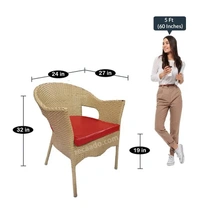 Zecado Carol 4 Seater Patio Dining Set with Red Cushions in Fawn Corduroy Finish - Fawn, Red