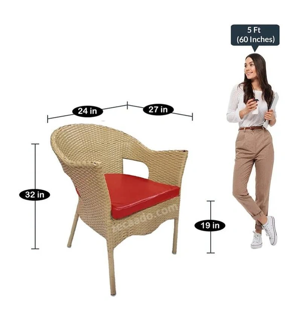 Zecado Carol 4 Seater Patio Dining Set with Red Cushions in Fawn Corduroy Finish - Fawn, Red