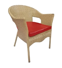 Zecado Carol 4 Seater Patio Dining Set with Red Cushions in Fawn Corduroy Finish - Fawn, Red