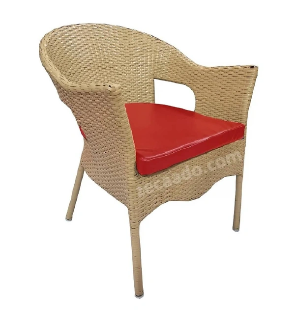 Zecado Carol 4 Seater Patio Dining Set with Red Cushions in Fawn Corduroy Finish - Fawn, Red