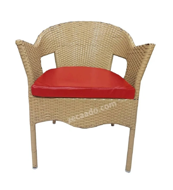 Zecado Carol 4 Seater Patio Dining Set with Red Cushions in Fawn Corduroy Finish - Fawn, Red