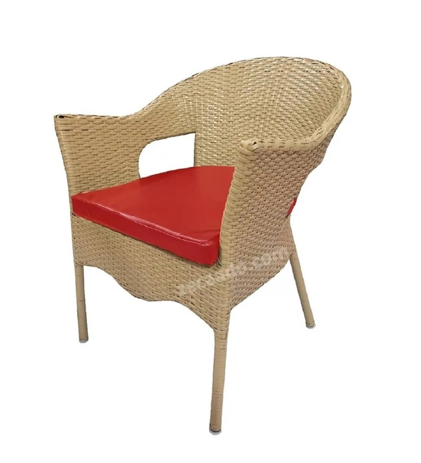 Zecado Carol 4 Seater Patio Dining Set with Red Cushions in Fawn Corduroy Finish - Fawn, Red