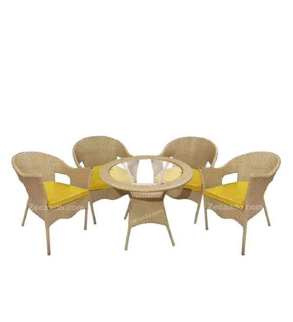Zecado Carol 4 Seater Patio Dining Set with Yellow Cushions in Fawn Corduroy Finish - Fawn, Yellow