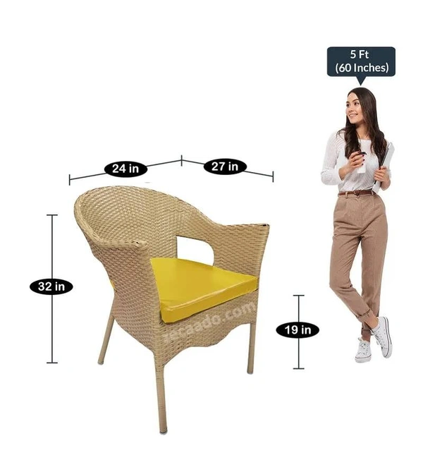 Zecado Carol 2 Seater Patio Dining Set with Yellow Cushions in Fawn Corduroy Finish - Fawn, Yellow