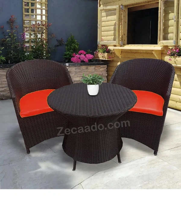 Zecado Choco Mocha 2 Seater Patio Coffee Table Set in Brown Corduroy Finish with Red Cushion - Brown, Red