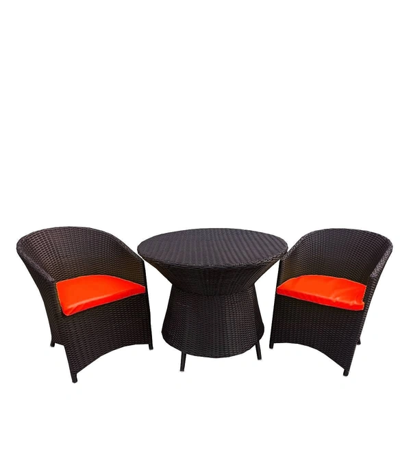 Zecado Choco Mocha 2 Seater Patio Coffee Table Set in Brown Corduroy Finish with Red Cushion - Brown, Red