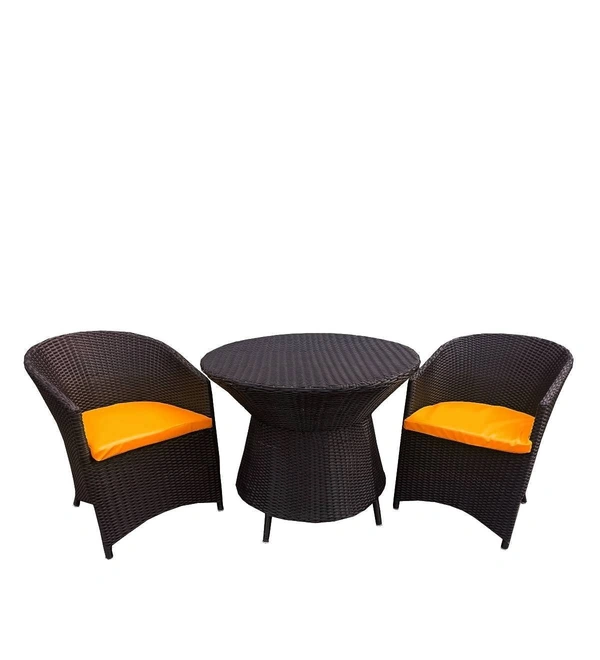 Zecado Choco Mocha 2 Seater Patio Coffee Table Set in Brown Corduroy Finish with Orange Cushion - Brown, Orange
