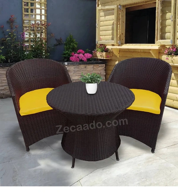 Zecado Choco Mocha 2 Seater Patio Coffee Table Set in Brown Corduroy Finish with Yellow Cushion - Brown, Yellow