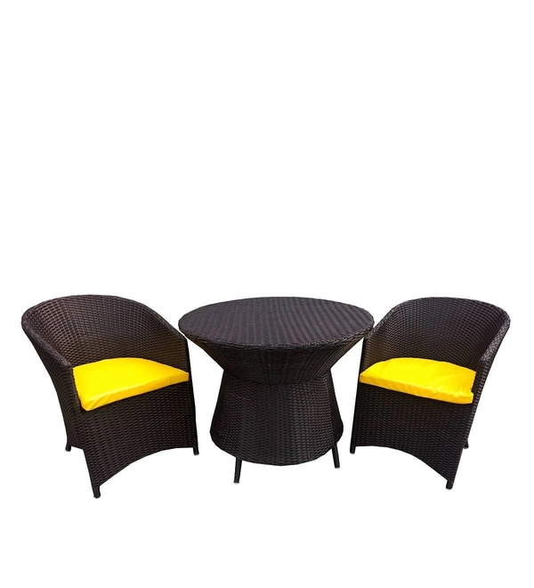 Zecado Choco Mocha 2 Seater Patio Coffee Table Set in Brown Corduroy Finish with Yellow Cushion - Brown, Yellow