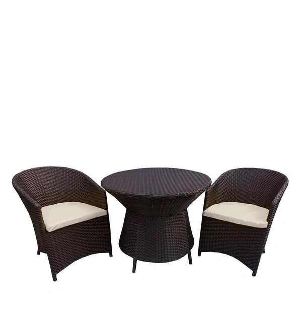 Zecado Choco Mocha 2 Seater Patio Coffee Table Set in Brown Corduroy Finish with Off-White Cushion - Brown, Off-White