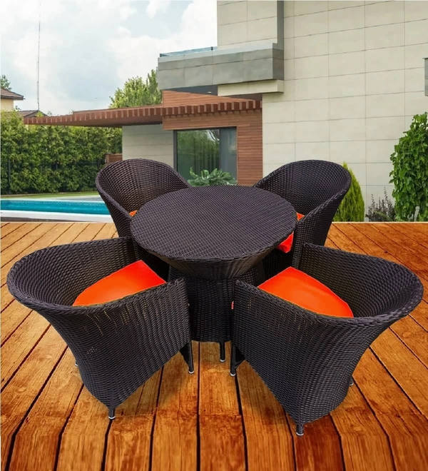 Zecado Choco Mocha 4 Seater Patio Coffee Table Set in Brown Corduroy Finish with Red Cushion - Brown, Red