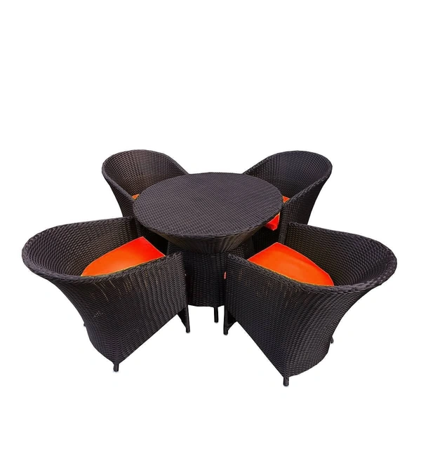 Zecado Choco Mocha 4 Seater Patio Coffee Table Set in Brown Corduroy Finish with Red Cushion - Brown, Red