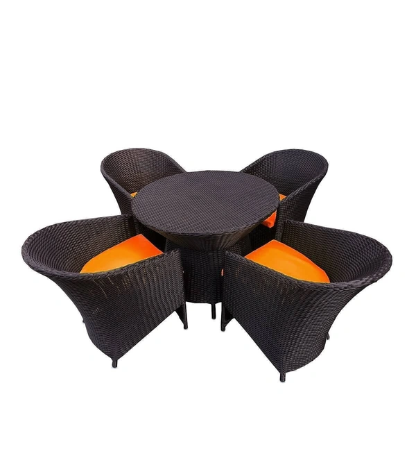 Zecado Choco Mocha 4 Seater Patio Coffee Table Set in Brown Corduroy Finish with Orange Cushion - Brown, Orange