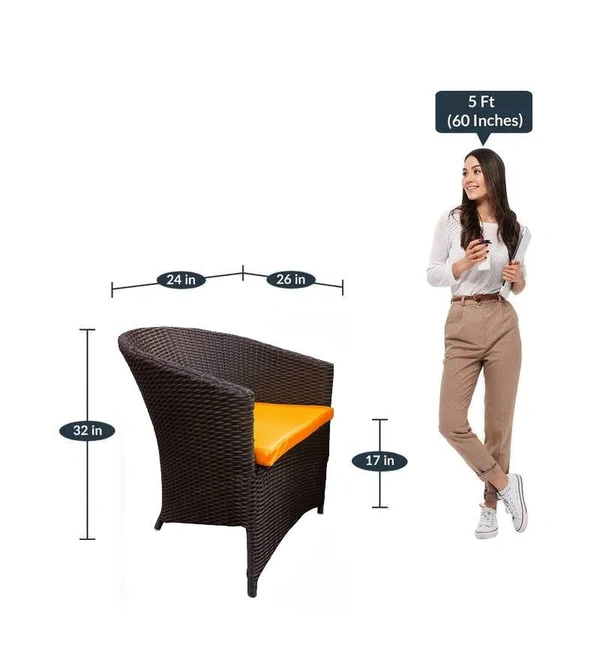 Zecado Choco Mocha 2 Seater Patio Coffee Table Set in Brown Corduroy Finish with Orange Cushion - Brown, Orange